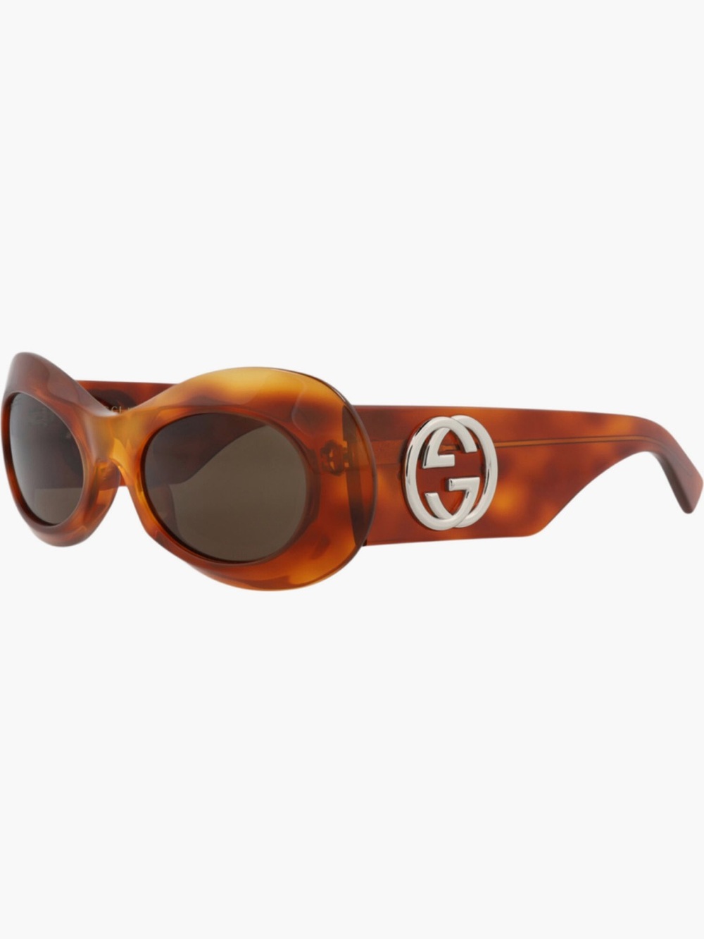 Gucci Havana Brown Oval Sunglasses with Silver Interlocking GG